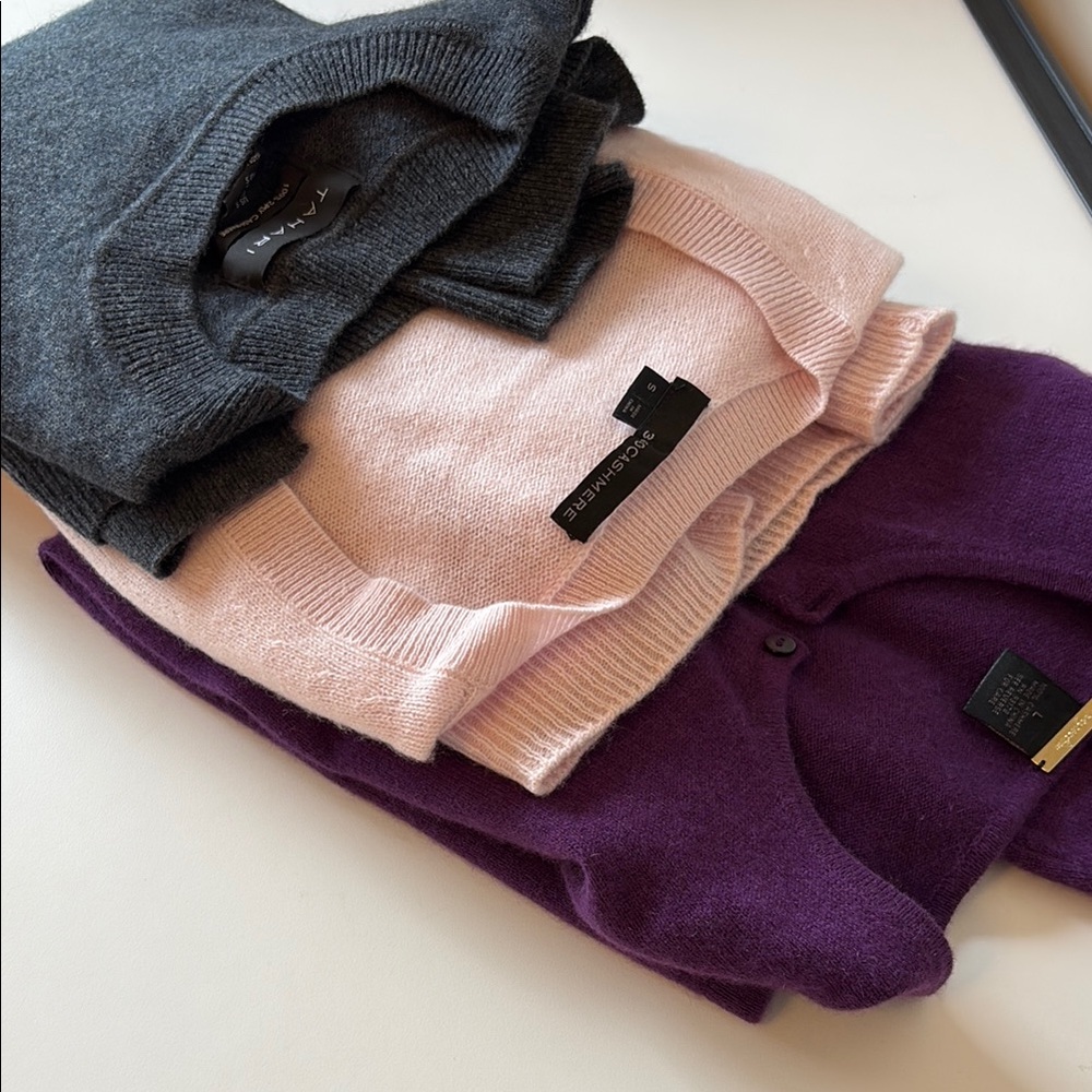 Magaschoni Gray and Pink Cardigan Sweaters with Classic Knit all 3 brand new